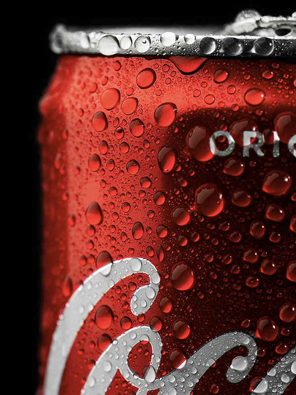 Water droplets on Coca-Cola can
